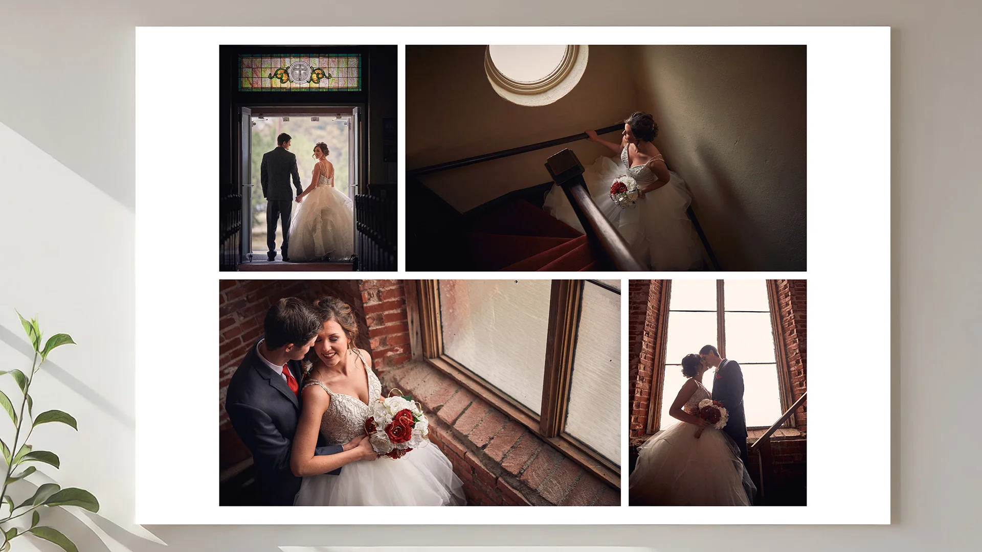Large wedding photo collage displayed as wall art.